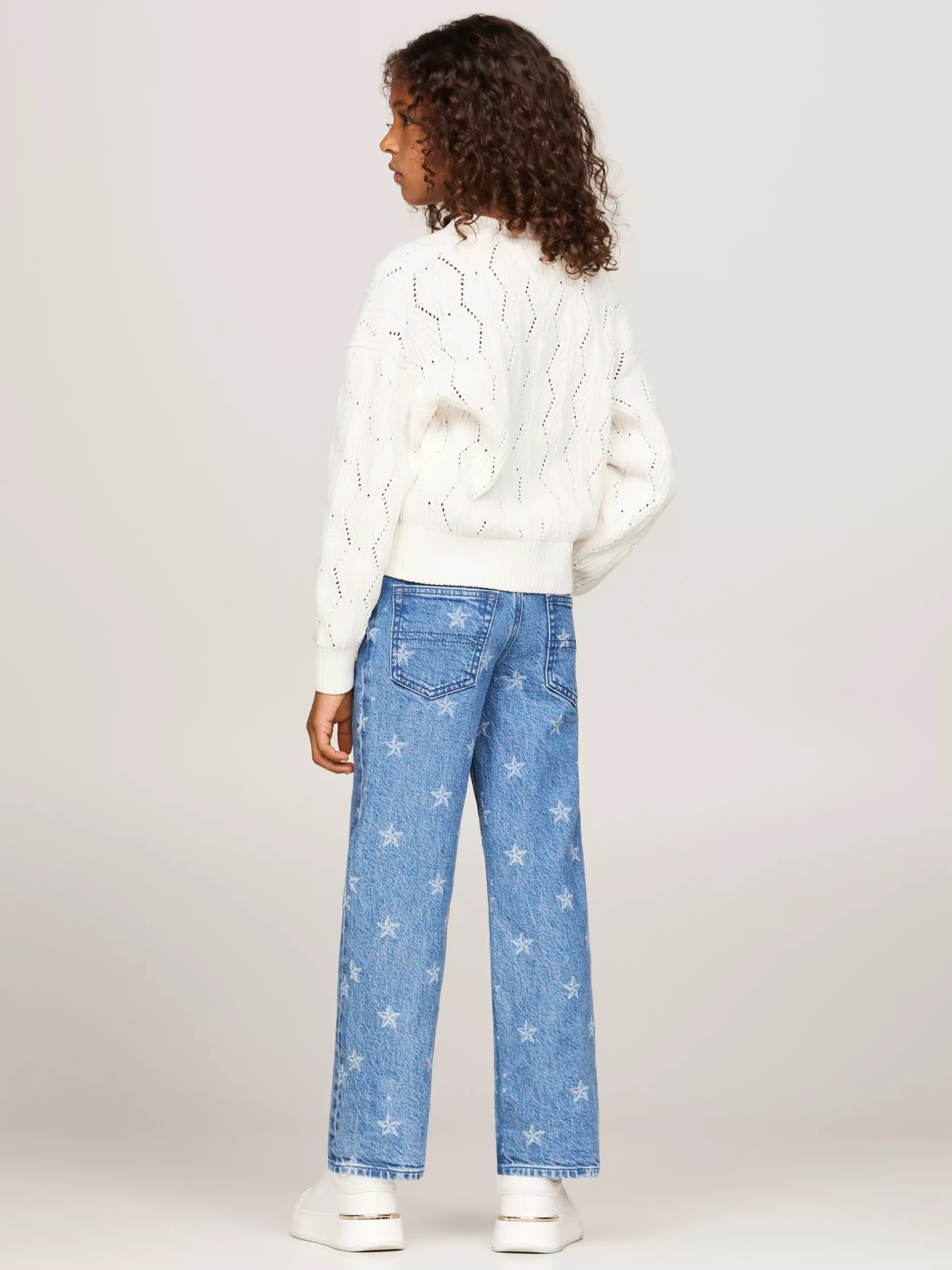 Dzianina*Tommy Hilfiger Luźny Sweter Z Ażurowej Dzianiny IVORY PETAL