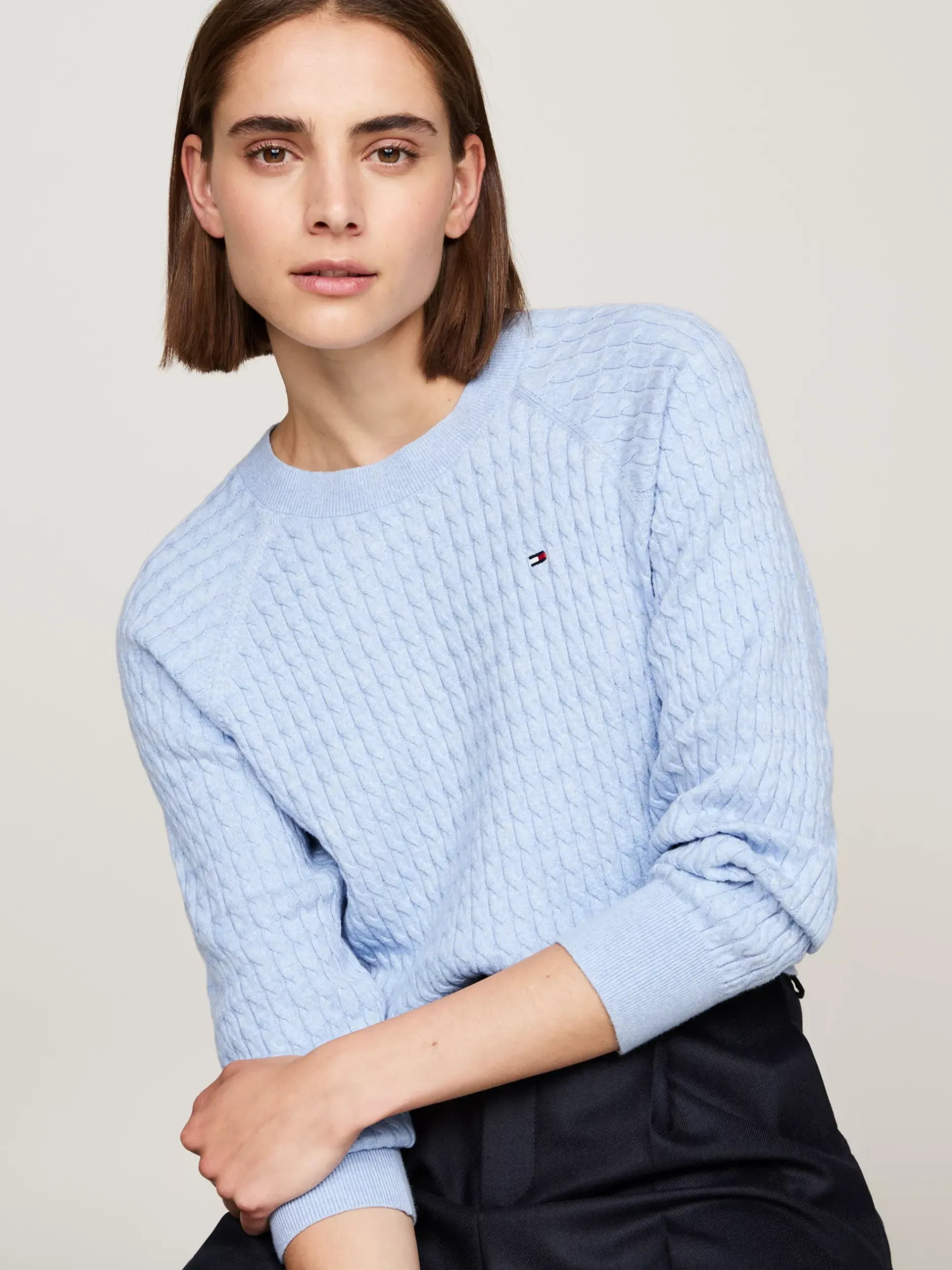 Swetry Z Okrągłym Dekoltem|Swetry*Tommy Hilfiger Luźny Sweter Z Drobnym Splotem Warkoczowym VESSEL BLUE HEATHER