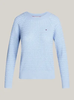 Swetry Z Okrągłym Dekoltem|Swetry*Tommy Hilfiger Luźny Sweter Z Drobnym Splotem Warkoczowym VESSEL BLUE HEATHER