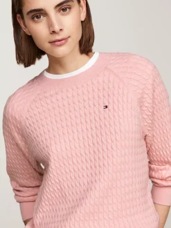 Swetry Z Okrągłym Dekoltem|Swetry*Tommy Hilfiger Luźny Sweter Z Drobnym Splotem Warkoczowym DELICATE PINK HEATHER