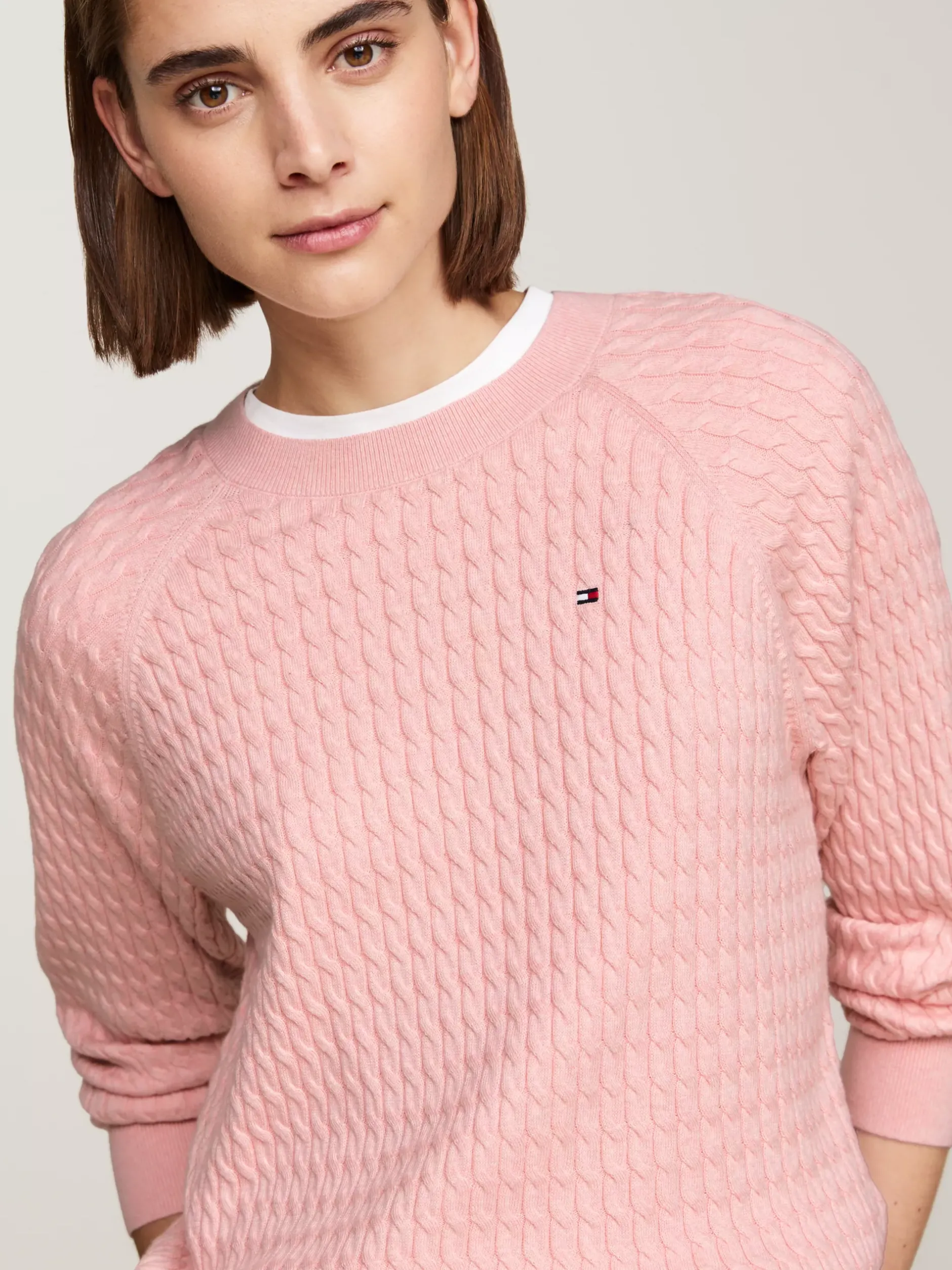 Swetry Z Okrągłym Dekoltem|Swetry*Tommy Hilfiger Luźny Sweter Z Drobnym Splotem Warkoczowym DELICATE PINK HEATHER