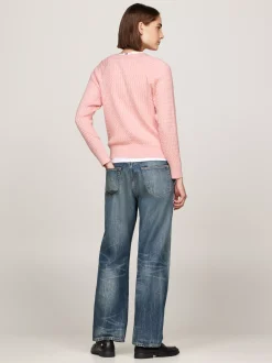 Swetry Z Okrągłym Dekoltem|Swetry*Tommy Hilfiger Luźny Sweter Z Drobnym Splotem Warkoczowym DELICATE PINK HEATHER