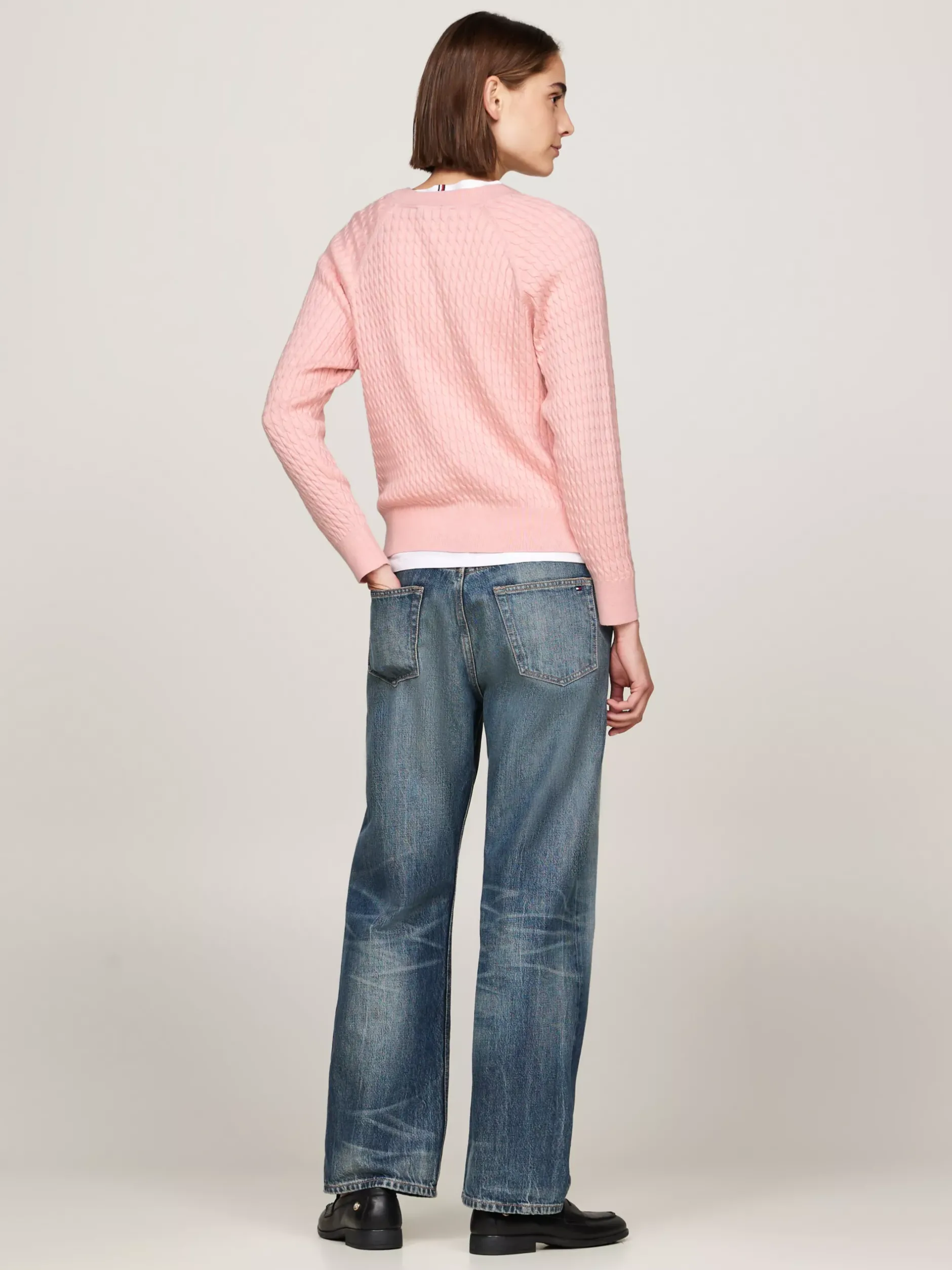 Swetry Z Okrągłym Dekoltem|Swetry*Tommy Hilfiger Luźny Sweter Z Drobnym Splotem Warkoczowym DELICATE PINK HEATHER