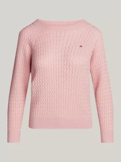Swetry Z Okrągłym Dekoltem|Swetry*Tommy Hilfiger Luźny Sweter Z Drobnym Splotem Warkoczowym DELICATE PINK HEATHER