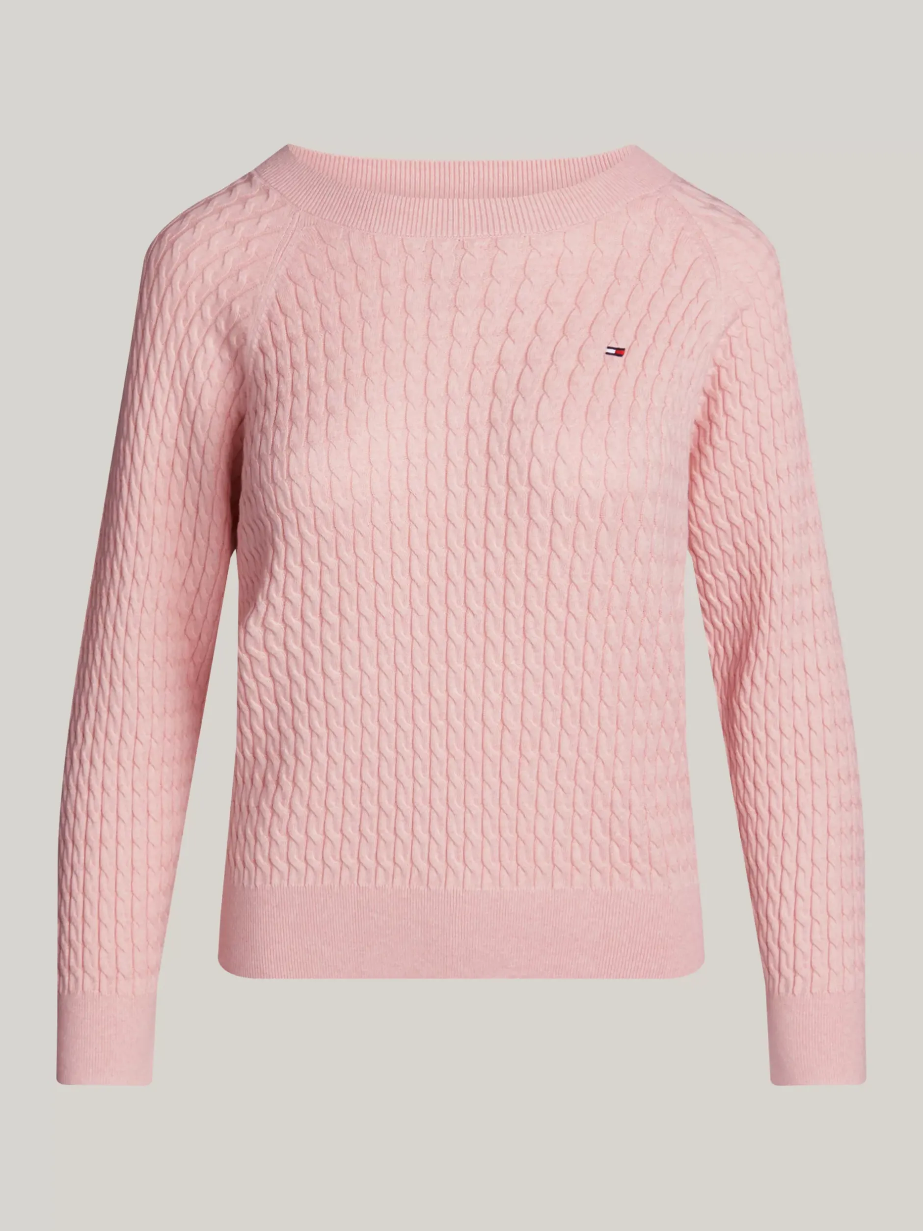 Swetry Z Okrągłym Dekoltem|Swetry*Tommy Hilfiger Luźny Sweter Z Drobnym Splotem Warkoczowym DELICATE PINK HEATHER