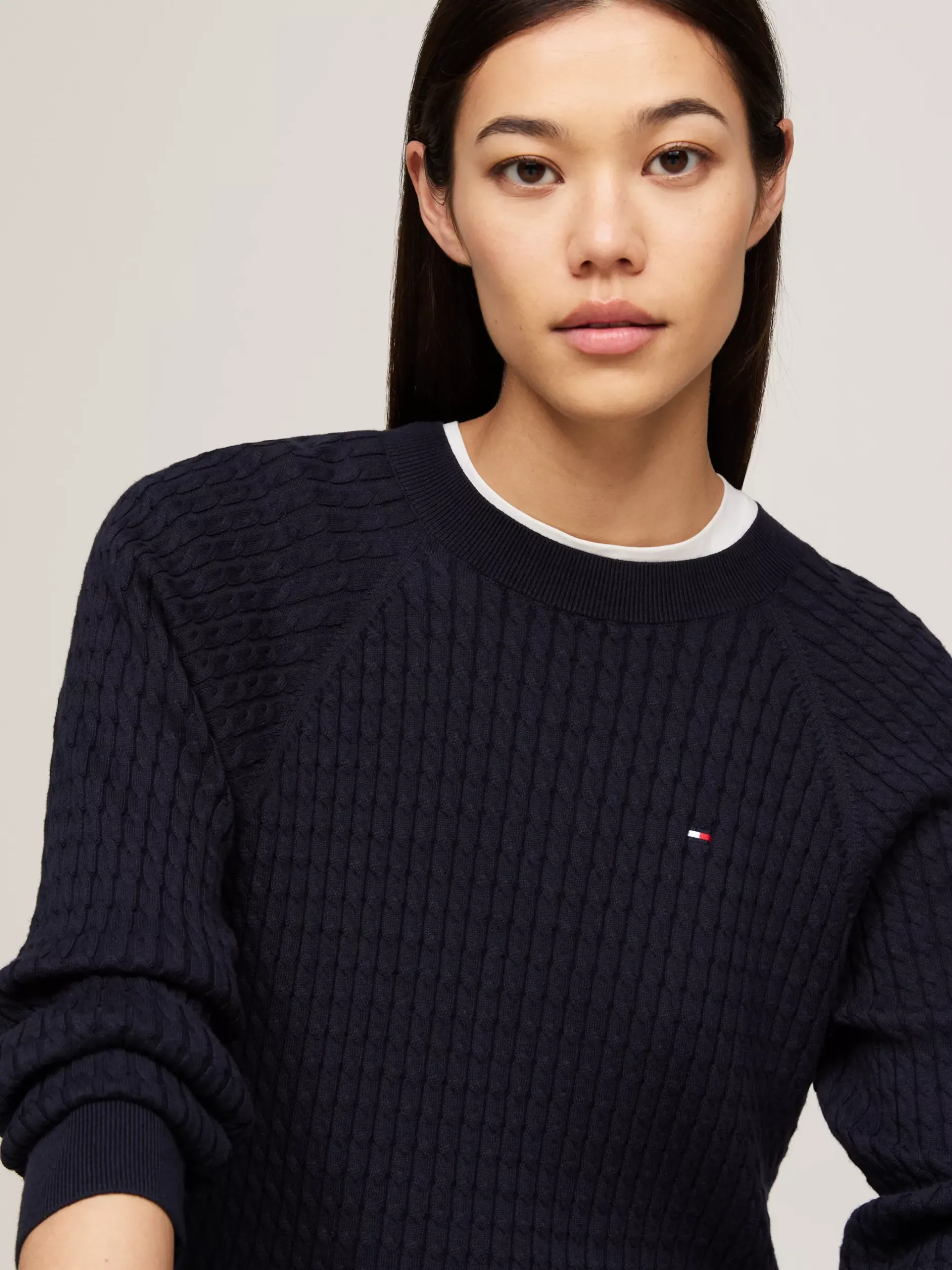 Swetry Z Okrągłym Dekoltem|Swetry*Tommy Hilfiger Luźny Sweter Z Drobnym Splotem Warkoczowym DESERT SKY
