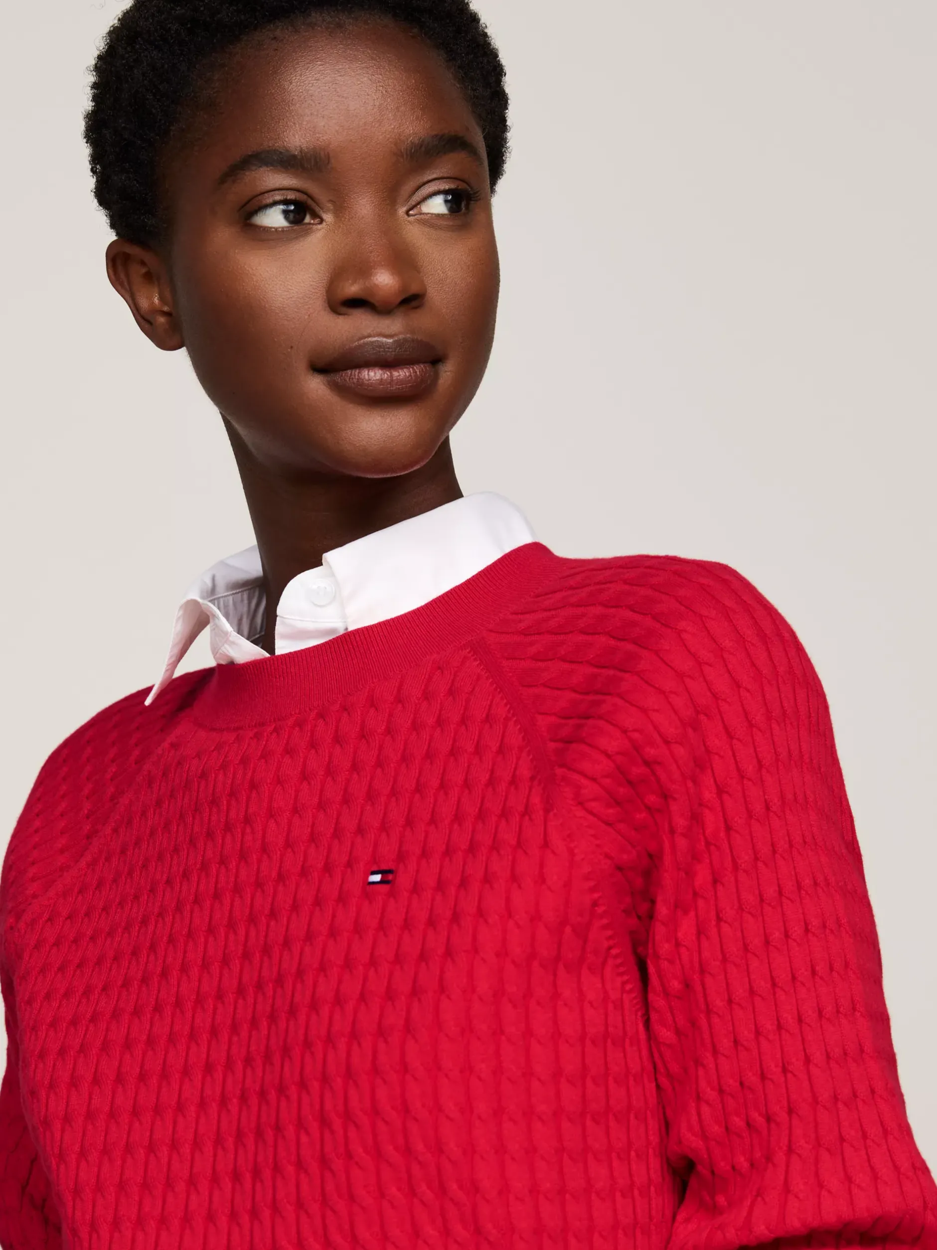 Swetry Z Okrągłym Dekoltem|Swetry*Tommy Hilfiger Luźny Sweter Z Drobnym Splotem Warkoczowym PRIMARY RED