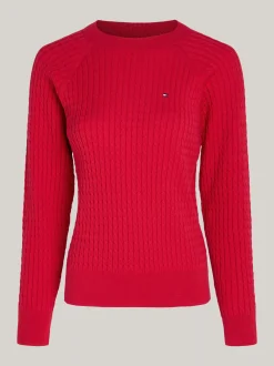 Swetry Z Okrągłym Dekoltem|Swetry*Tommy Hilfiger Luźny Sweter Z Drobnym Splotem Warkoczowym PRIMARY RED