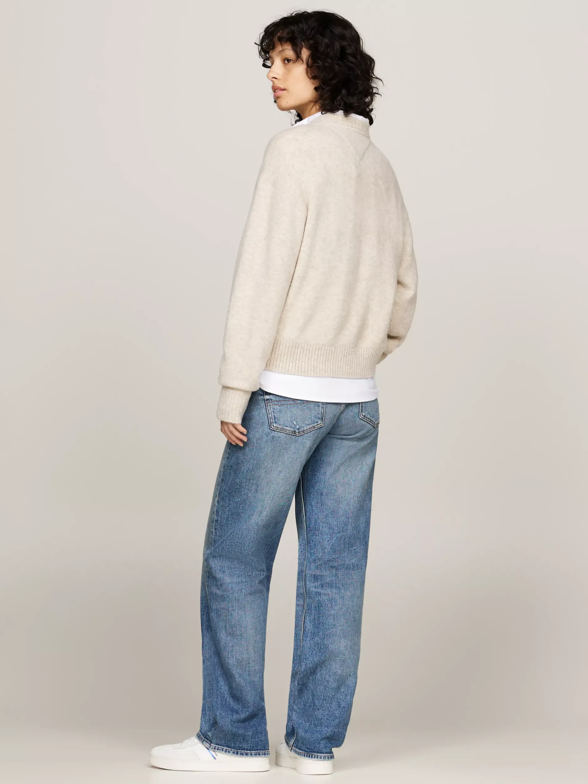 Swetry Z Okrągłym Dekoltem|Swetry*Tommy Hilfiger Luźny Sweter Z Mieszanki Melanżowej Wełny ANCIENT WHITE MELANGE