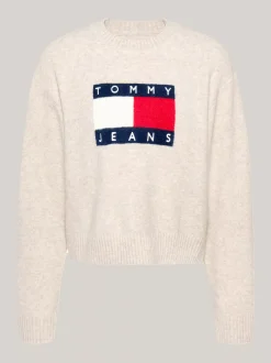 Swetry Z Okrągłym Dekoltem|Swetry*Tommy Hilfiger Luźny Sweter Z Mieszanki Melanżowej Wełny ANCIENT WHITE MELANGE