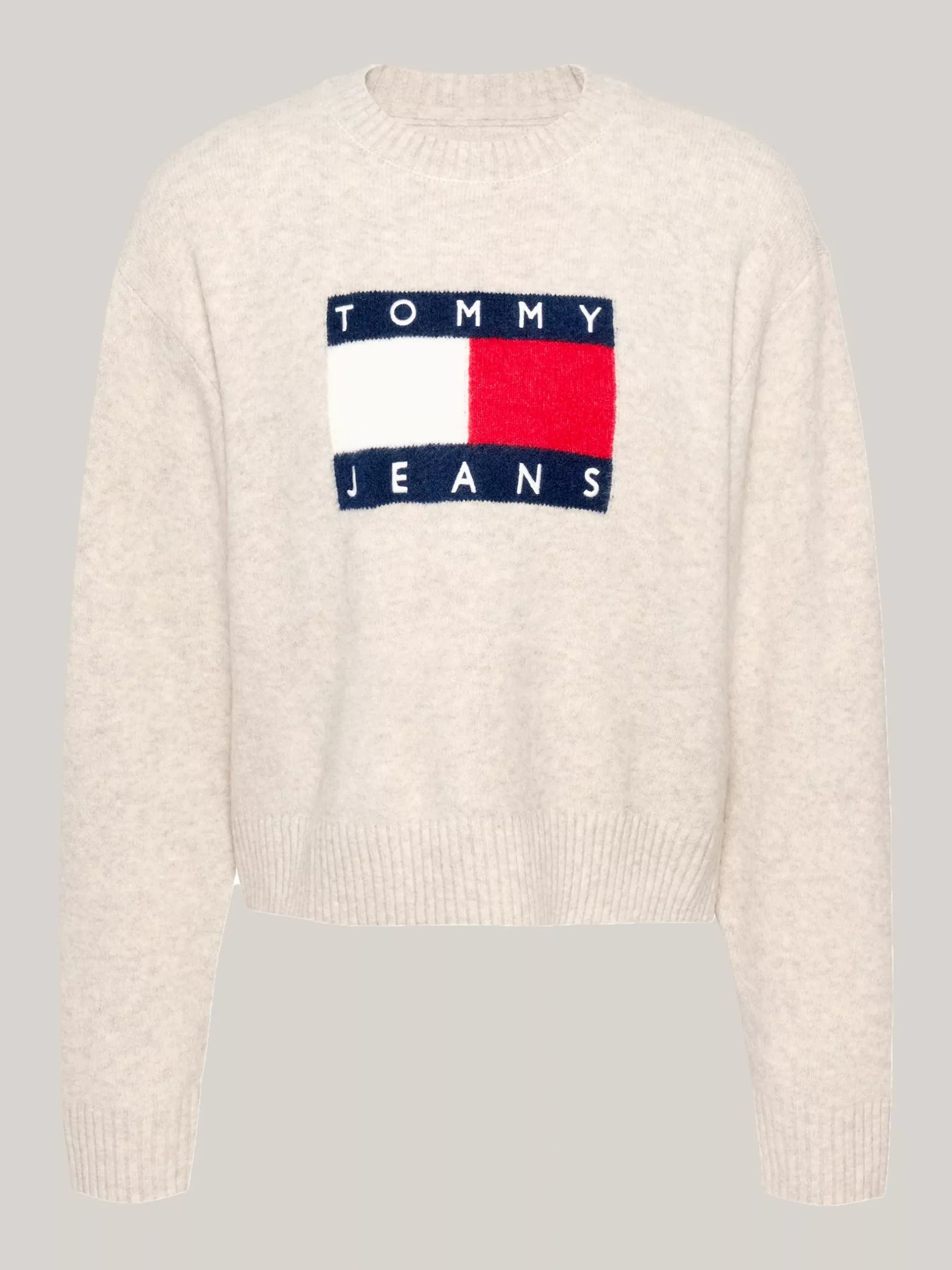 Swetry Z Okrągłym Dekoltem|Swetry*Tommy Hilfiger Luźny Sweter Z Mieszanki Melanżowej Wełny ANCIENT WHITE MELANGE