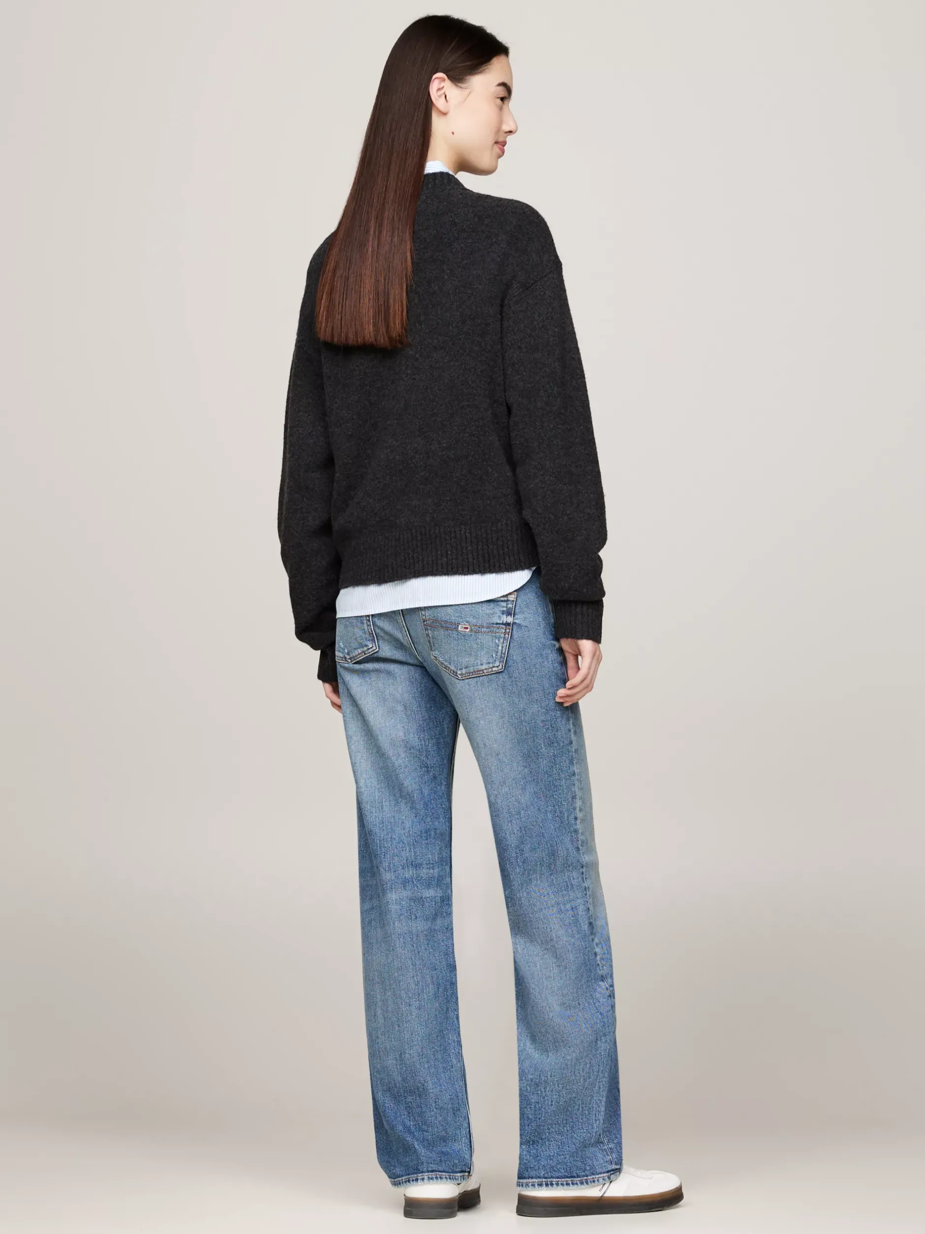 Swetry Z Okrągłym Dekoltem|Swetry*Tommy Hilfiger Luźny Sweter Z Mieszanki Melanżowej Wełny BLACK MELANGE