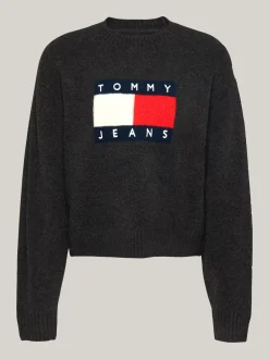 Swetry Z Okrągłym Dekoltem|Swetry*Tommy Hilfiger Luźny Sweter Z Mieszanki Melanżowej Wełny BLACK MELANGE