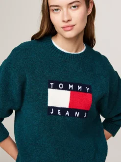Swetry Z Okrągłym Dekoltem|Swetry*Tommy Hilfiger Luźny Sweter Z Mieszanki Melanżowej Wełny DEEP SEAWATER MELANGE