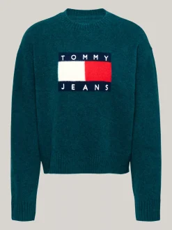 Swetry Z Okrągłym Dekoltem|Swetry*Tommy Hilfiger Luźny Sweter Z Mieszanki Melanżowej Wełny DEEP SEAWATER MELANGE