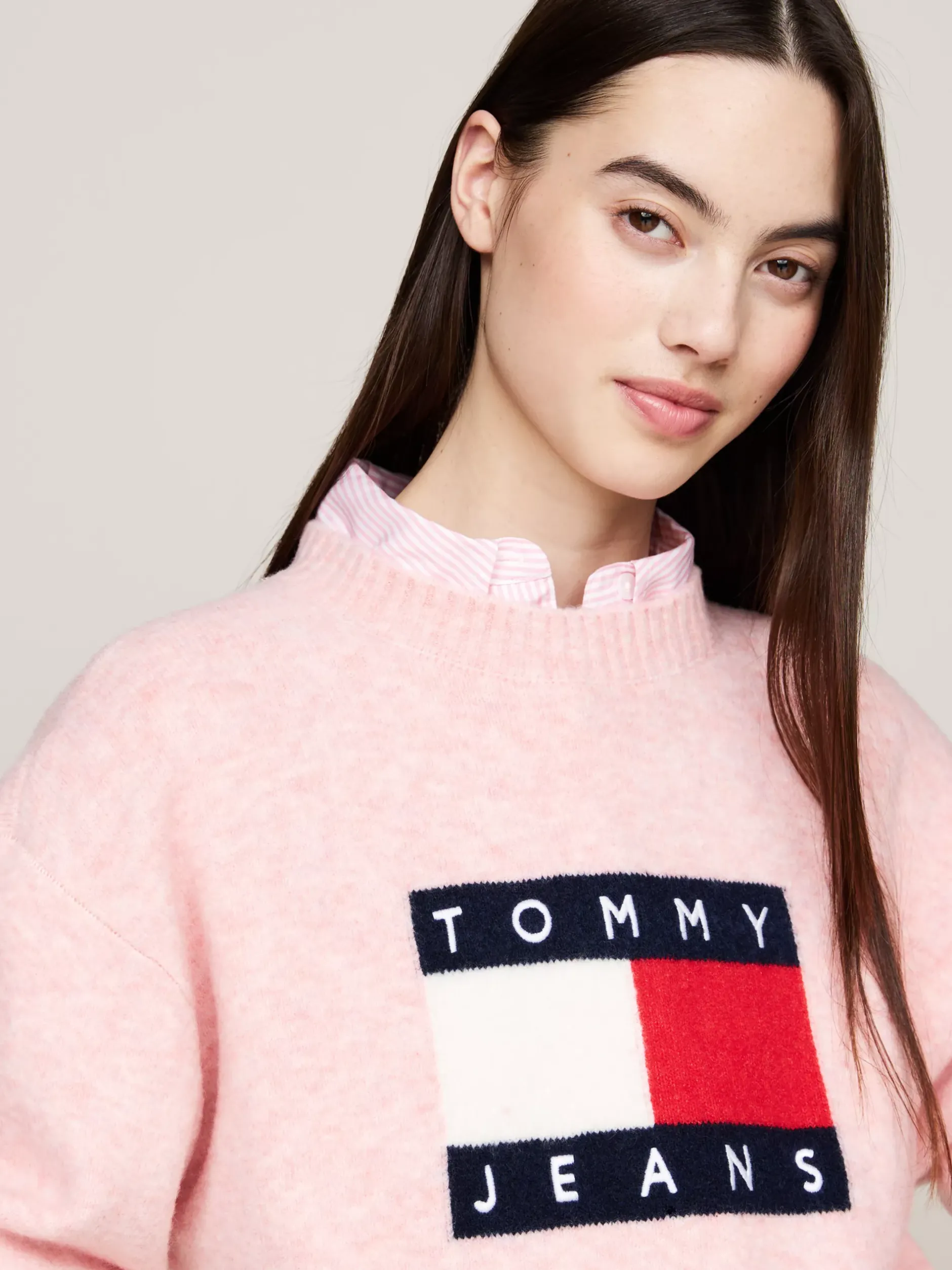 Swetry Z Okrągłym Dekoltem|Swetry*Tommy Hilfiger Luźny Sweter Z Mieszanki Melanżowej Wełny BALLET PINK MELANGE