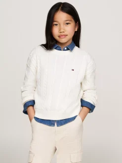 Dzianina*Tommy Hilfiger Luźny Sweter Z Okrągłym Dekoltem IVORY PETAL