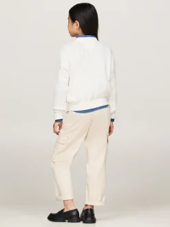 Dzianina*Tommy Hilfiger Luźny Sweter Z Okrągłym Dekoltem IVORY PETAL