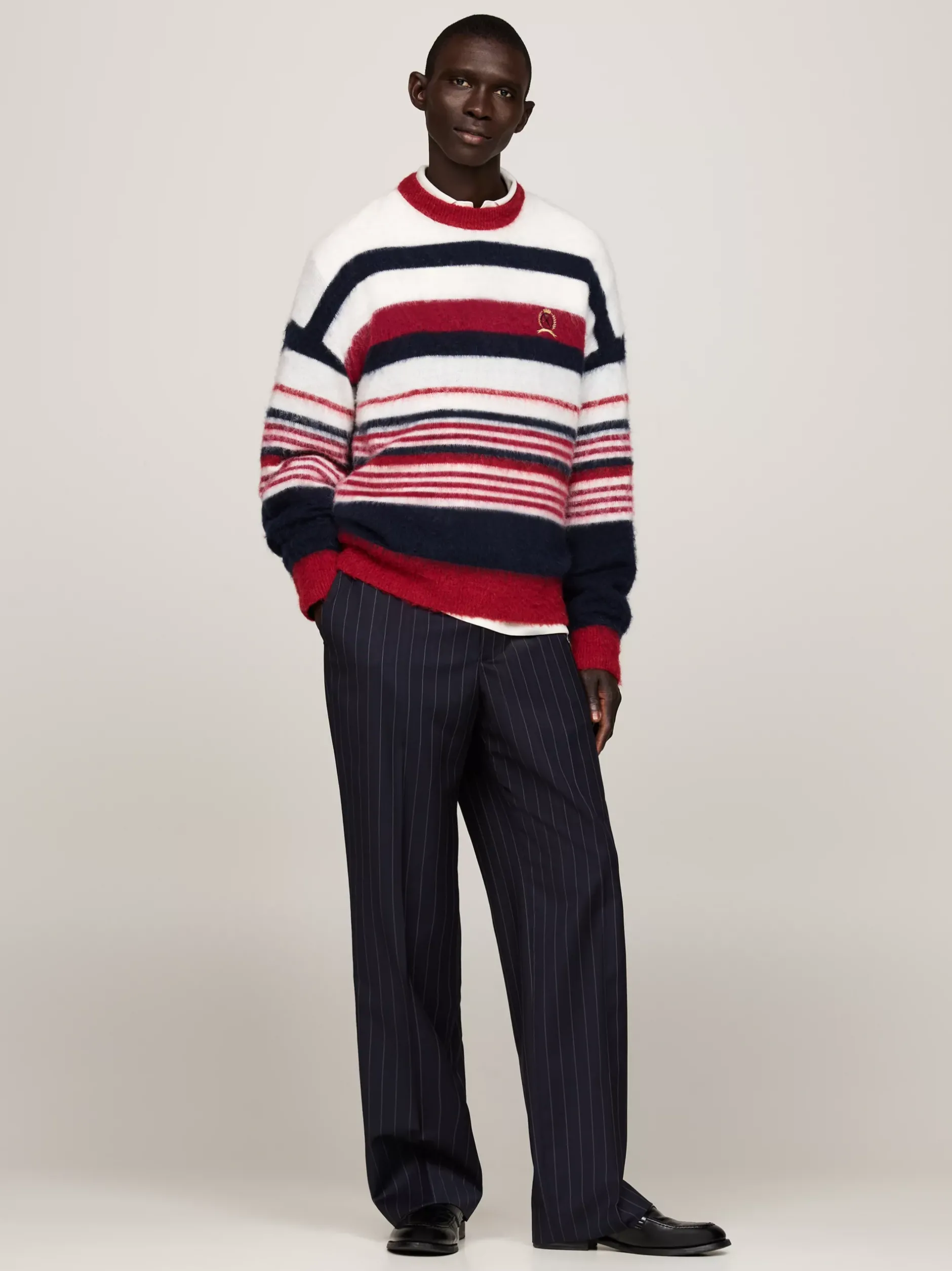 Swetry Z Okrągłym Dekoltem|Swetry*Tommy Hilfiger Luźny Sweter Z Wełną Alpaki I Emblematem ROUGE STRIPE