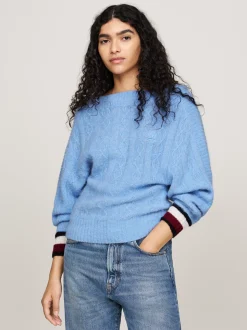 Dzianina|Swetry*Tommy Hilfiger Luźny Sweter Z Wycięciem Z Tyłu I Emblematem VESSEL BLUE