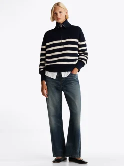 Swetry|Dzianina*Tommy Hilfiger Luźny Sweter Z Zamkiem Do Połowy Długości DESERT SKY/IVORY PETAL STRIPE
