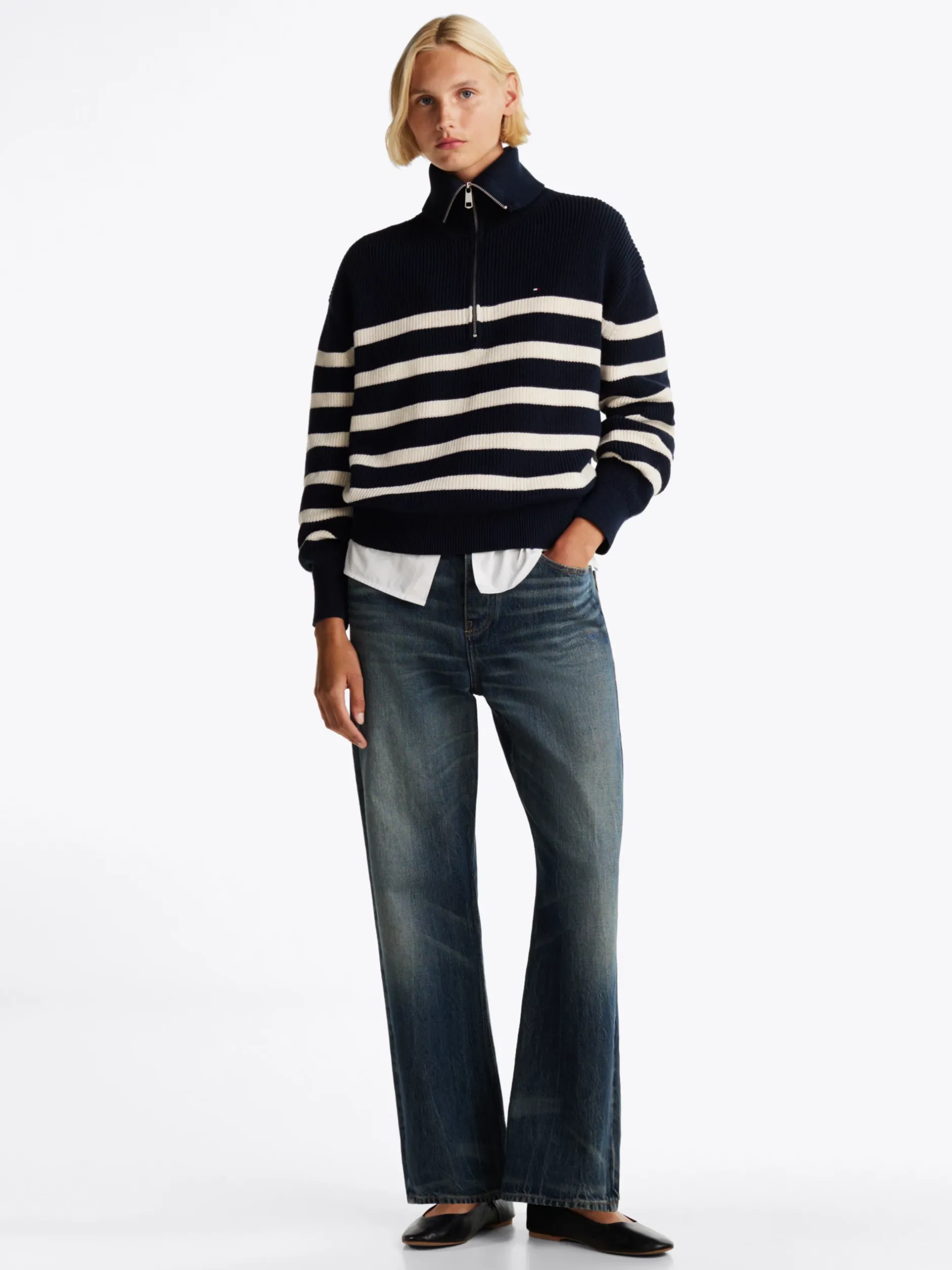 Swetry|Dzianina*Tommy Hilfiger Luźny Sweter Z Zamkiem Do Połowy Długości DESERT SKY/IVORY PETAL STRIPE