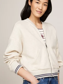 Bluzy Dresowe & Z Kapturem*Tommy Hilfiger Luźny Sweter Z Zapięciem Na Zamek I Logo ANCIENT WHITE