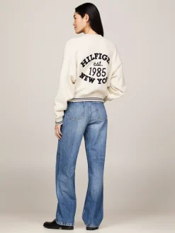 Bluzy Dresowe & Z Kapturem*Tommy Hilfiger Luźny Sweter Z Zapięciem Na Zamek I Logo ANCIENT WHITE