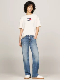 T-Shirty*Tommy Hilfiger Luźny T-shirt Z Melanżowej Dzianiny ANCIENT WHITE MELANGE