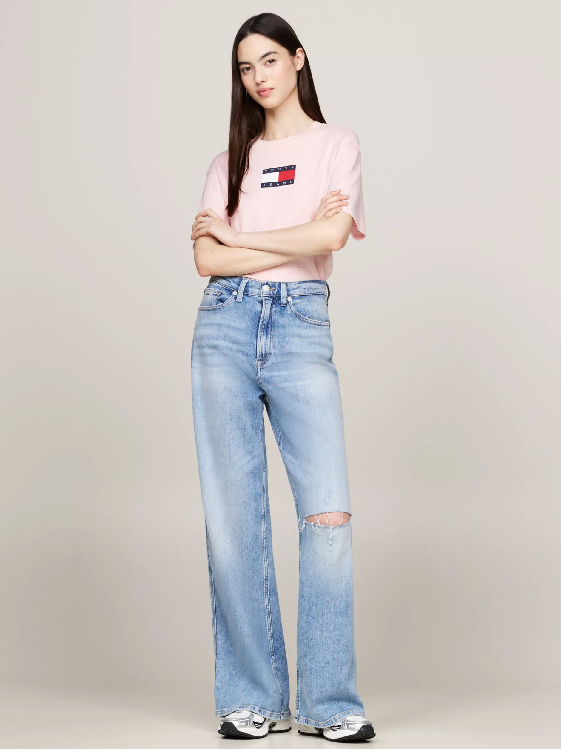 T-Shirty*Tommy Hilfiger Luźny T-shirt Z Melanżowej Dzianiny BALLET PINK MELANGE