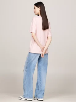 T-Shirty*Tommy Hilfiger Luźny T-shirt Z Melanżowej Dzianiny BALLET PINK MELANGE