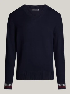 Swetry|Dzianina*Tommy Hilfiger Luźny, Wełniany Sweter Z Dekoltem W Szpic DESERT SKY