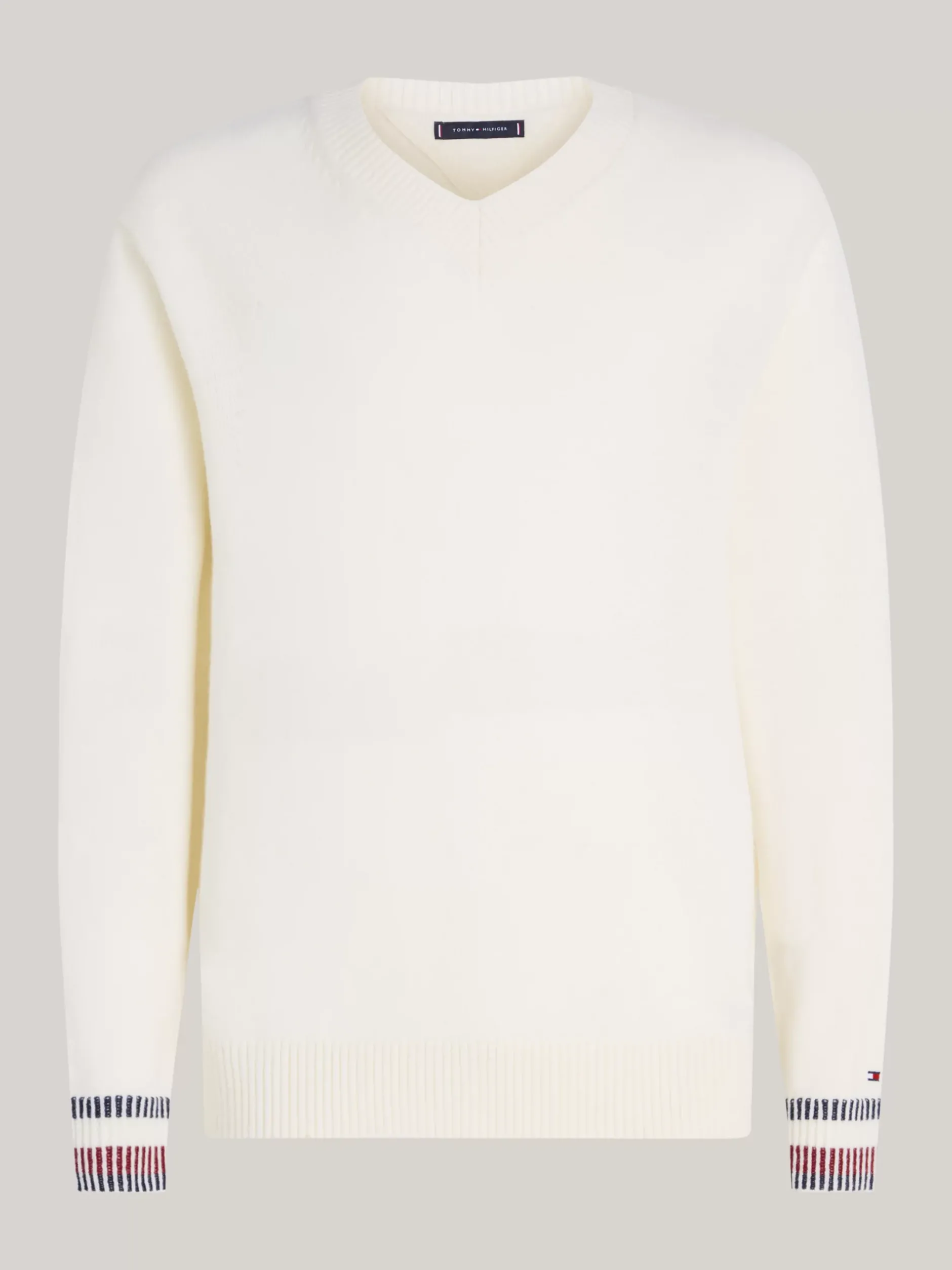 Swetry|Dzianina*Tommy Hilfiger Luźny, Wełniany Sweter Z Dekoltem W Szpic IVORY