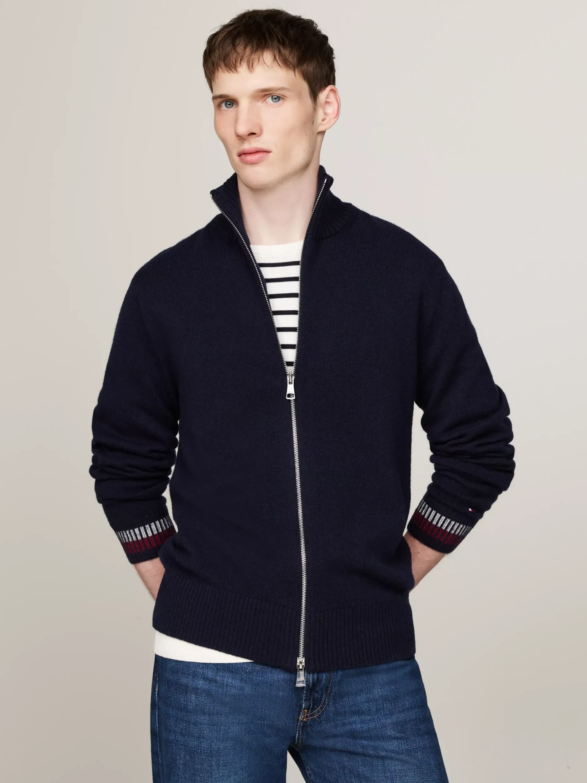 Swetry|Dzianina*Tommy Hilfiger Luźny Wełniany Sweter Z Zapięciem Na Zamek DESERT SKY