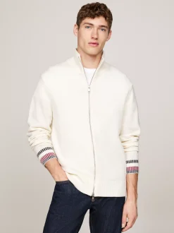 Swetry|Dzianina*Tommy Hilfiger Luźny Wełniany Sweter Z Zapięciem Na Zamek IVORY