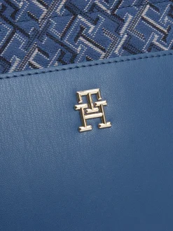 Torebki Tote*Tommy Hilfiger Mała Torba Typu Tote Z żakardowego Płótna FOSSIL BLUE MONO