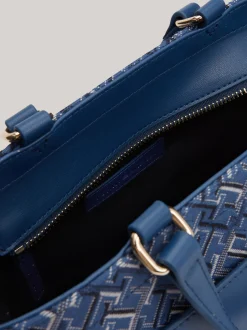 Torebki Tote*Tommy Hilfiger Mała Torba Typu Tote Z żakardowego Płótna FOSSIL BLUE MONO