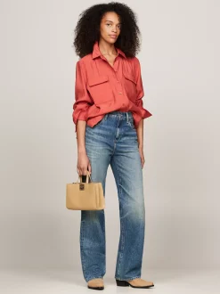 Torebki Tote*Tommy Hilfiger Mała Torba Typu Tote Z Paskiem Na Ramię CLASSIC KHAKI