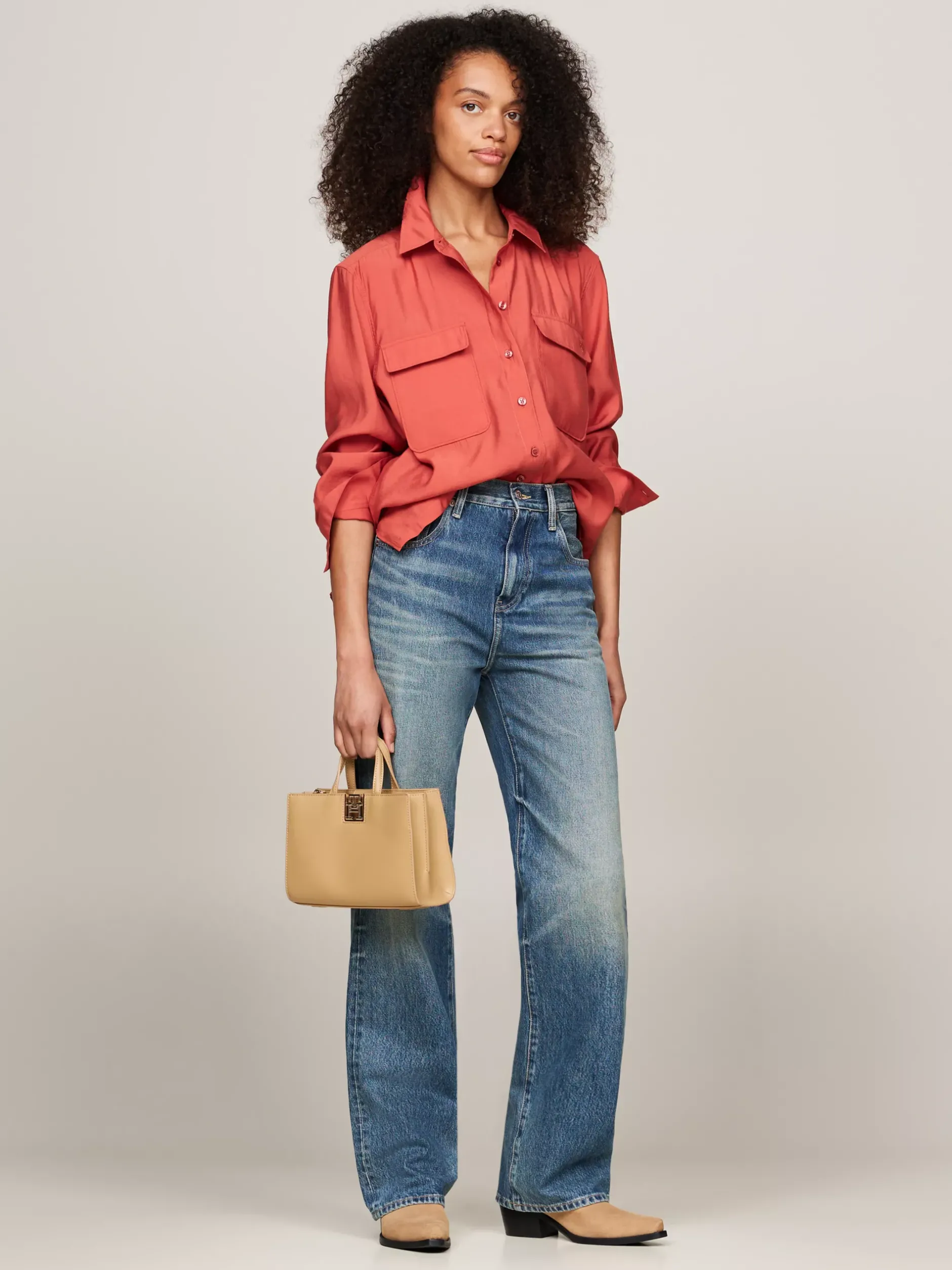 Torebki Tote*Tommy Hilfiger Mała Torba Typu Tote Z Paskiem Na Ramię CLASSIC KHAKI