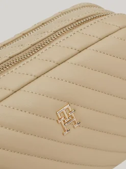 Torebki Na Pasku*Tommy Hilfiger Mała Torebka Z Przeszyciami TH Monogram BEIGE