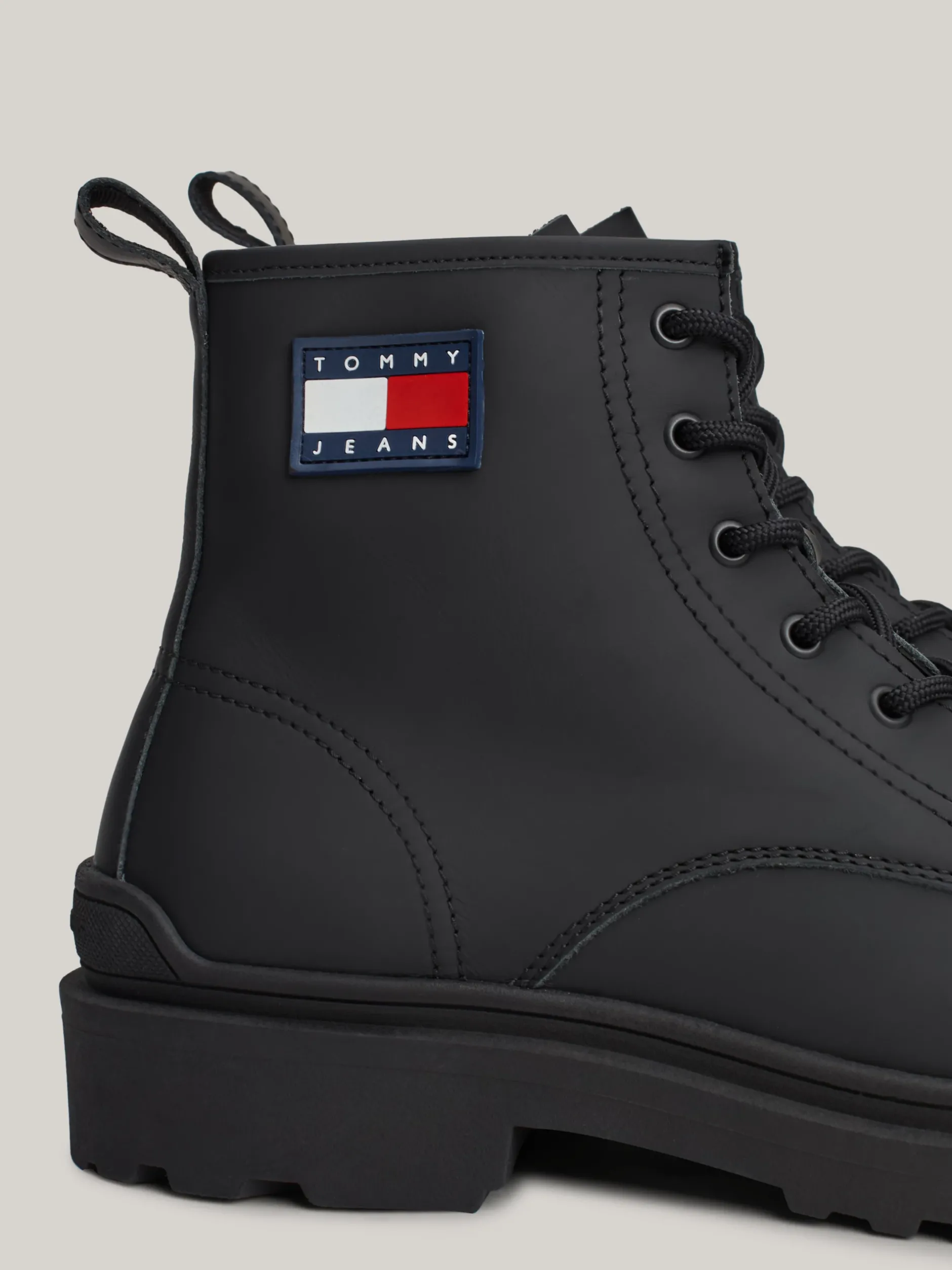 Buty Sznurowane|Buty*Tommy Hilfiger Matowe Skórzane Botki Z Protektorem BLACK