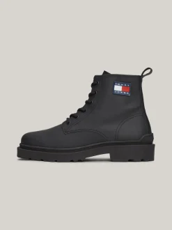 Buty Sznurowane|Buty*Tommy Hilfiger Matowe Skórzane Botki Z Protektorem BLACK