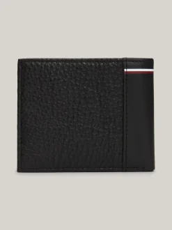 Portfele & Breloczki Do Kluczy*Tommy Hilfiger Mały Składany Na Pół Skórzany Portfel Na Karty BLACK