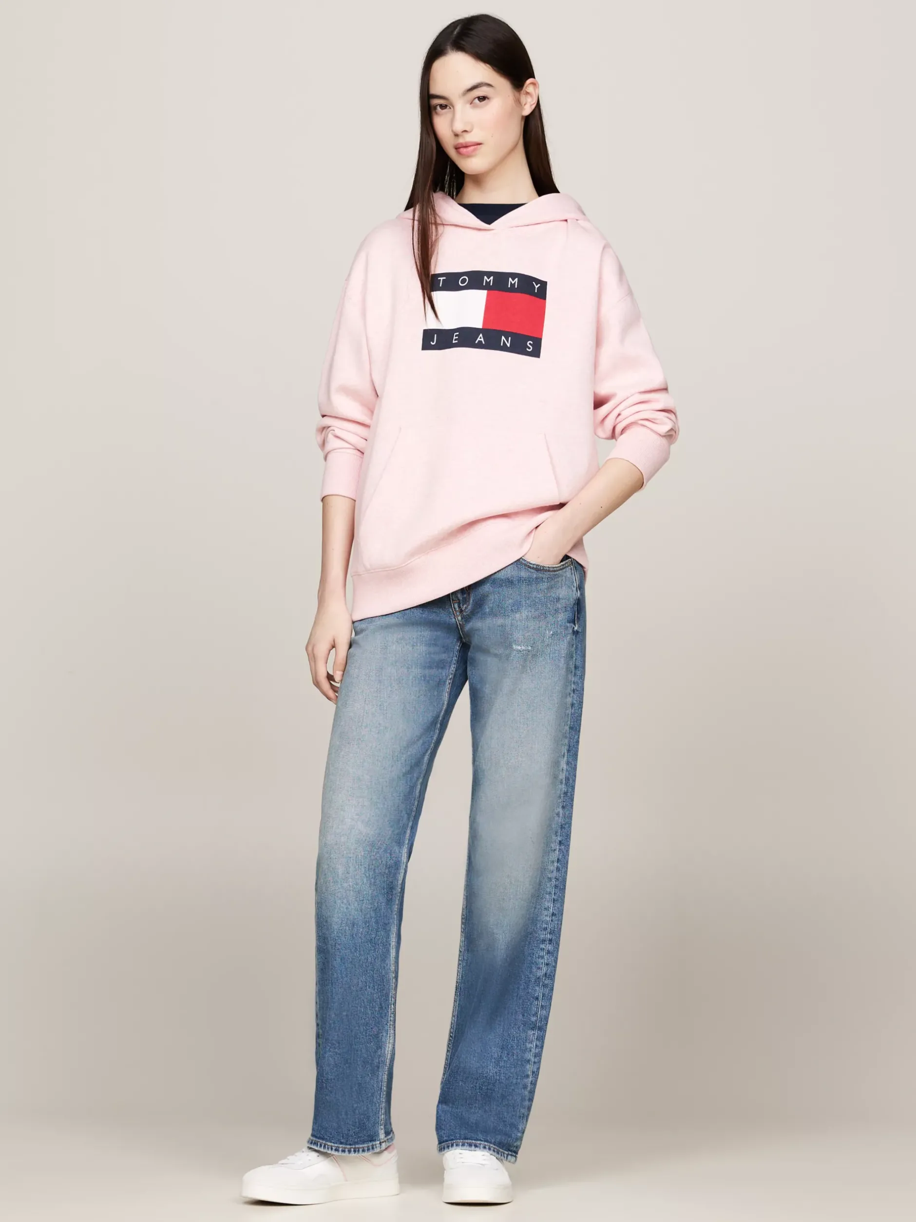 Bluzy Dresowe & Z Kapturem*Tommy Hilfiger Melanżowa Bluza O Luźnym Kroju Z Kapturem BALLET PINK MELANGE