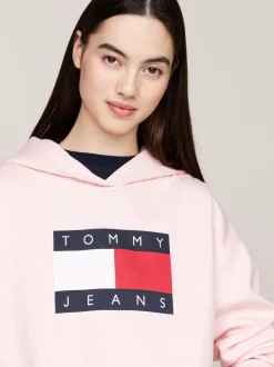 Bluzy Dresowe & Z Kapturem*Tommy Hilfiger Melanżowa Bluza O Luźnym Kroju Z Kapturem BALLET PINK MELANGE