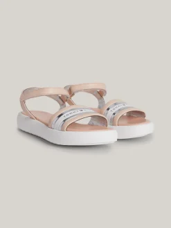 Obuwie I Akcesoria*Tommy Hilfiger Metaliczne Sandały Z Zapięciem Na Rzep I Logo NUDE