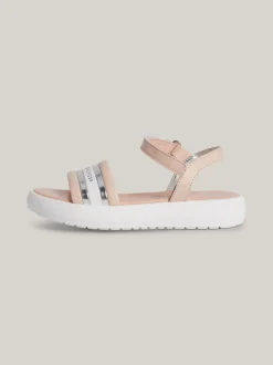 Obuwie I Akcesoria*Tommy Hilfiger Metaliczne Sandały Z Zapięciem Na Rzep I Logo NUDE
