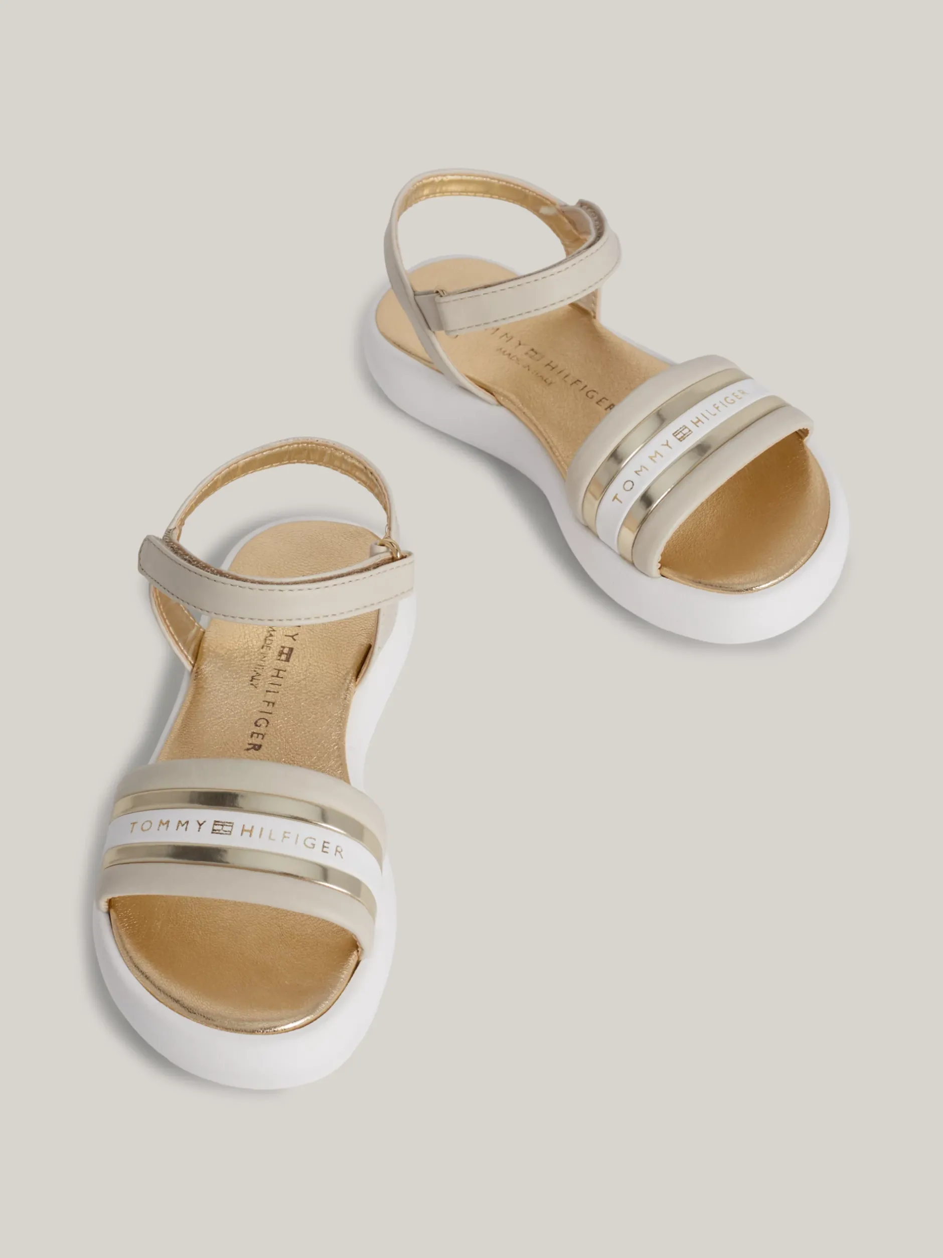 Obuwie I Akcesoria*Tommy Hilfiger Metaliczne Sandały Z Zapięciem Na Rzep I Logo BEIGE