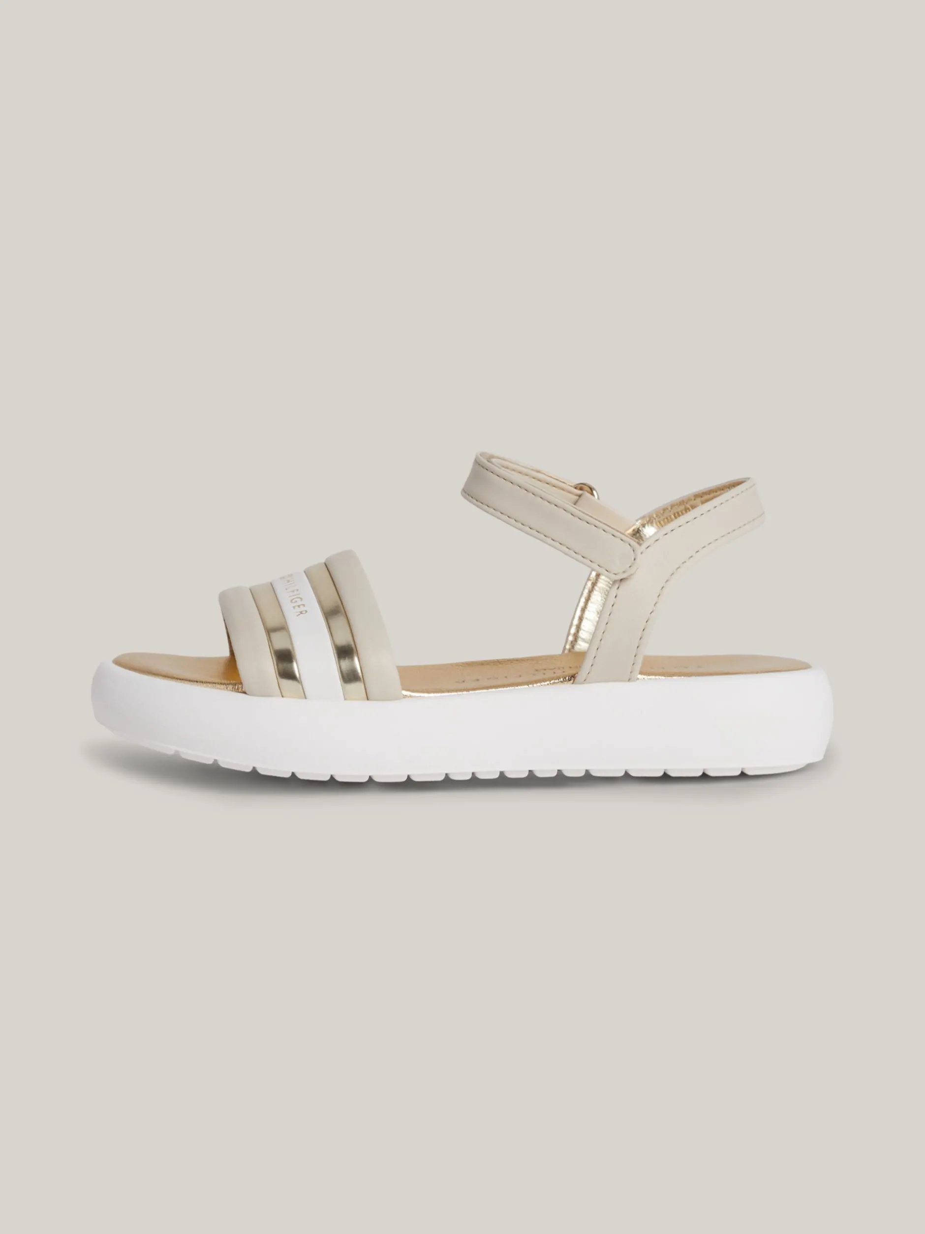 Obuwie I Akcesoria*Tommy Hilfiger Metaliczne Sandały Z Zapięciem Na Rzep I Logo BEIGE