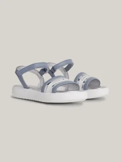 Obuwie I Akcesoria*Tommy Hilfiger Metaliczne Sandały Z Zapięciem Na Rzep I Logo DENIM